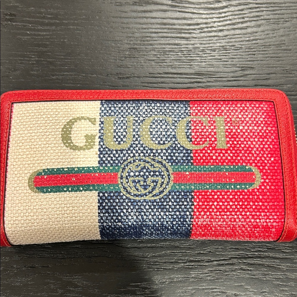 Gucci Red and Blue Striped Canvas Wallet